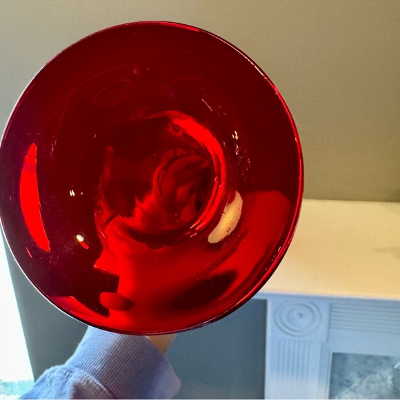 Tall art red glass curvy bottle. Approx. 19”H. Beautiful Czechoslovakian glass - Picture 6 of 13